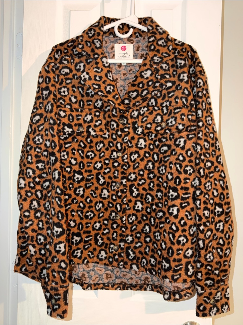 Simply Southern Leopard Print Teddy Jacket size L